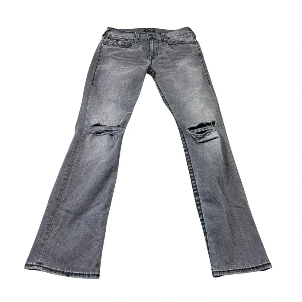 True Religion Ricky Flap Big T Mens Distressed Black Straight Jeans 31x33